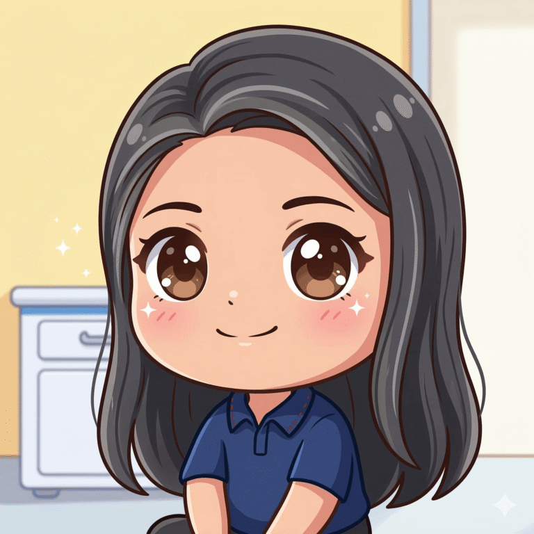 Illustrated portrait of Shirley in a navy shirt